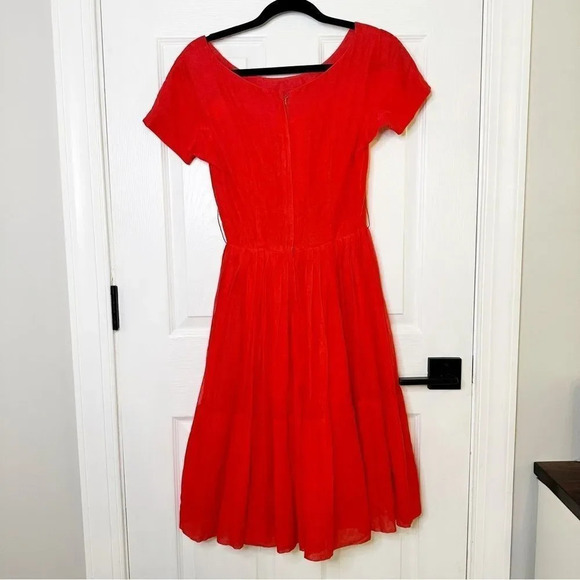 MISS ELLIETTE Vintage 50s/60s Red Boatneck Knee Length‎ Dress - Picture 5 of 5